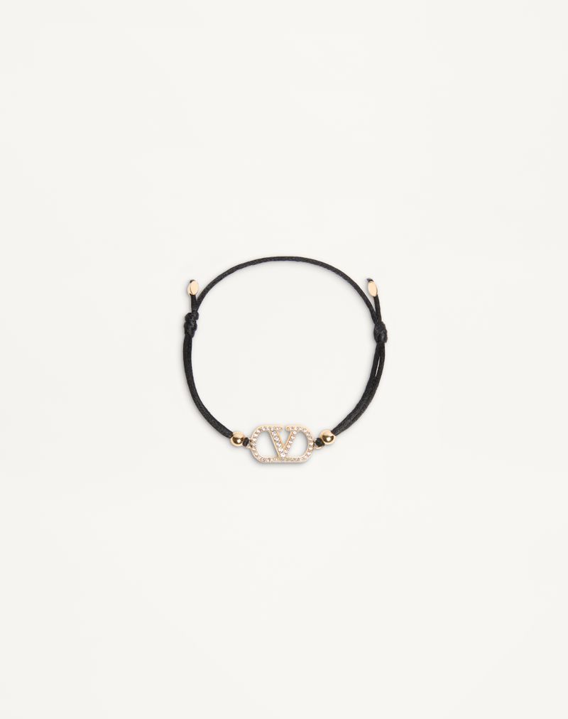 Pulseira Valentino com o logotipo V em algodão e cristais Swarovski®