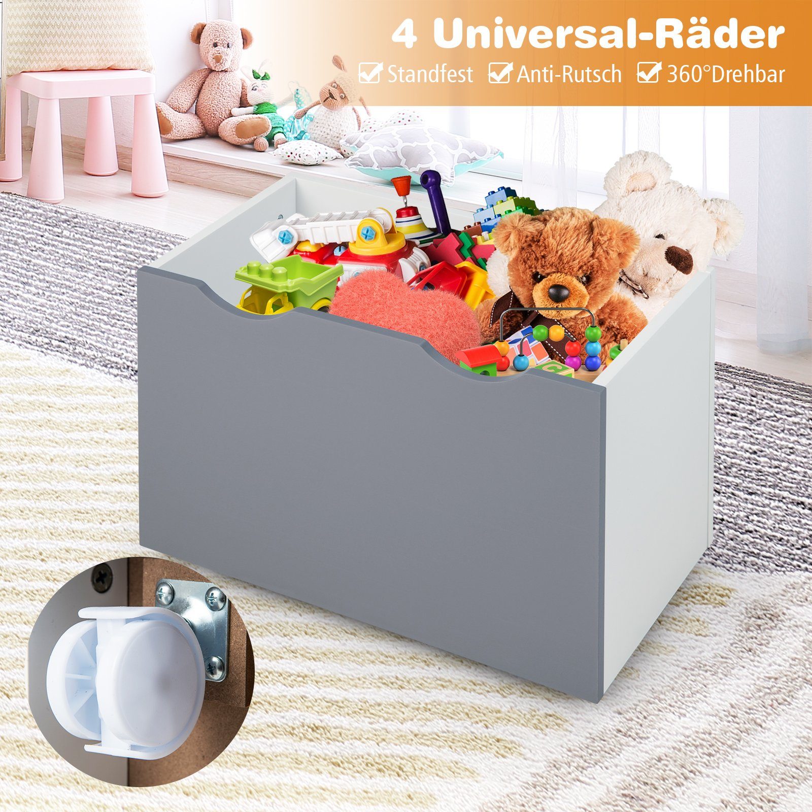 COSTWAY Bücherregal Kinderregal, mit 3 Ablagen & Spielzeugkiste