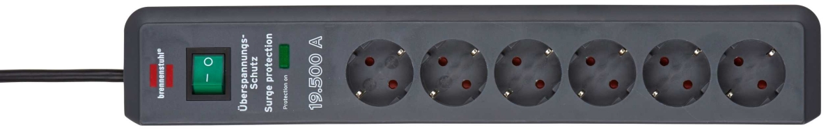 Brennenstuhl 1159540366 Secure-Tec 19.500A overspenningsvern-grenskinne 6-veis antrasitt 2m H05VV-F 3G1.5