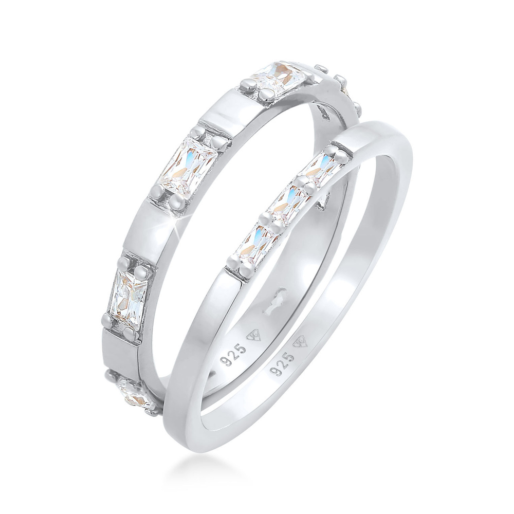 Elli Elli Bague Bague pour femme Duo Baguette Cut scintillante avec cristaux de zircon Bague