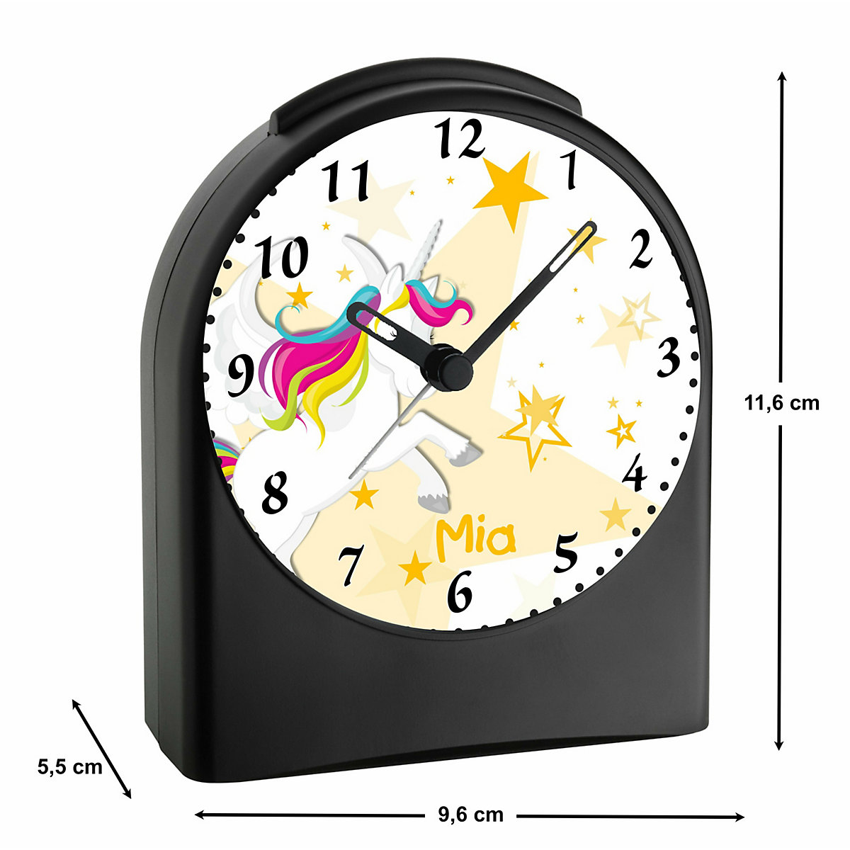 Kinder Funkwecker personalisiert mit Namen Einhorn Atom-/Funkuhr, 12-Stunden-Anzeigeformat, Schlummerfunktion, Nachtlicht, Geräuschlos/Ohne Ticken