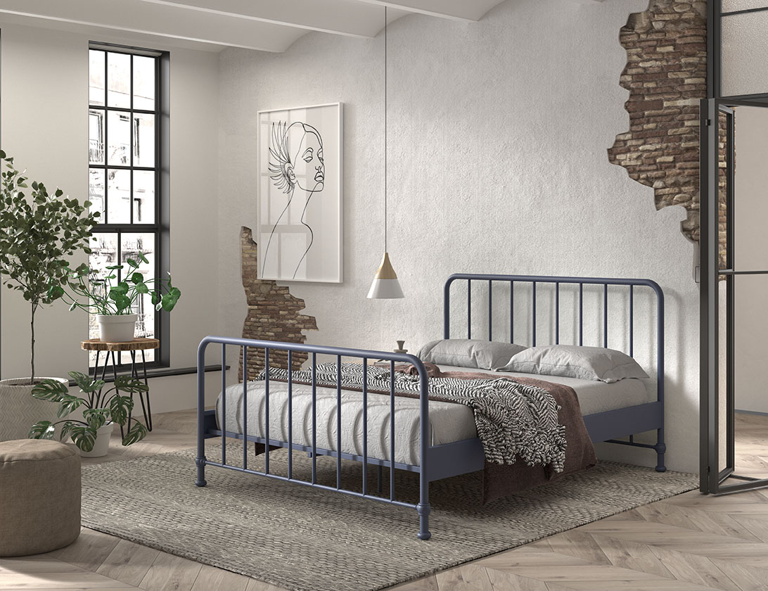 VIPACK Jugendbett BRONXX mit Liegefläche 160 xx 200 cm, Ausf. Metall Denim Blau matt