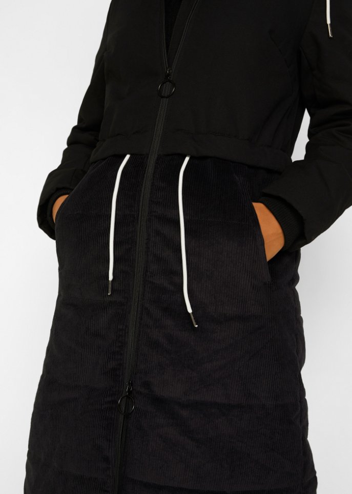 Langer Wintermantel mit Cord und Tunnelzug