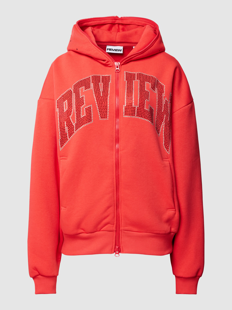 Sweatjacke mit Strasssteinbesatz in hellrot