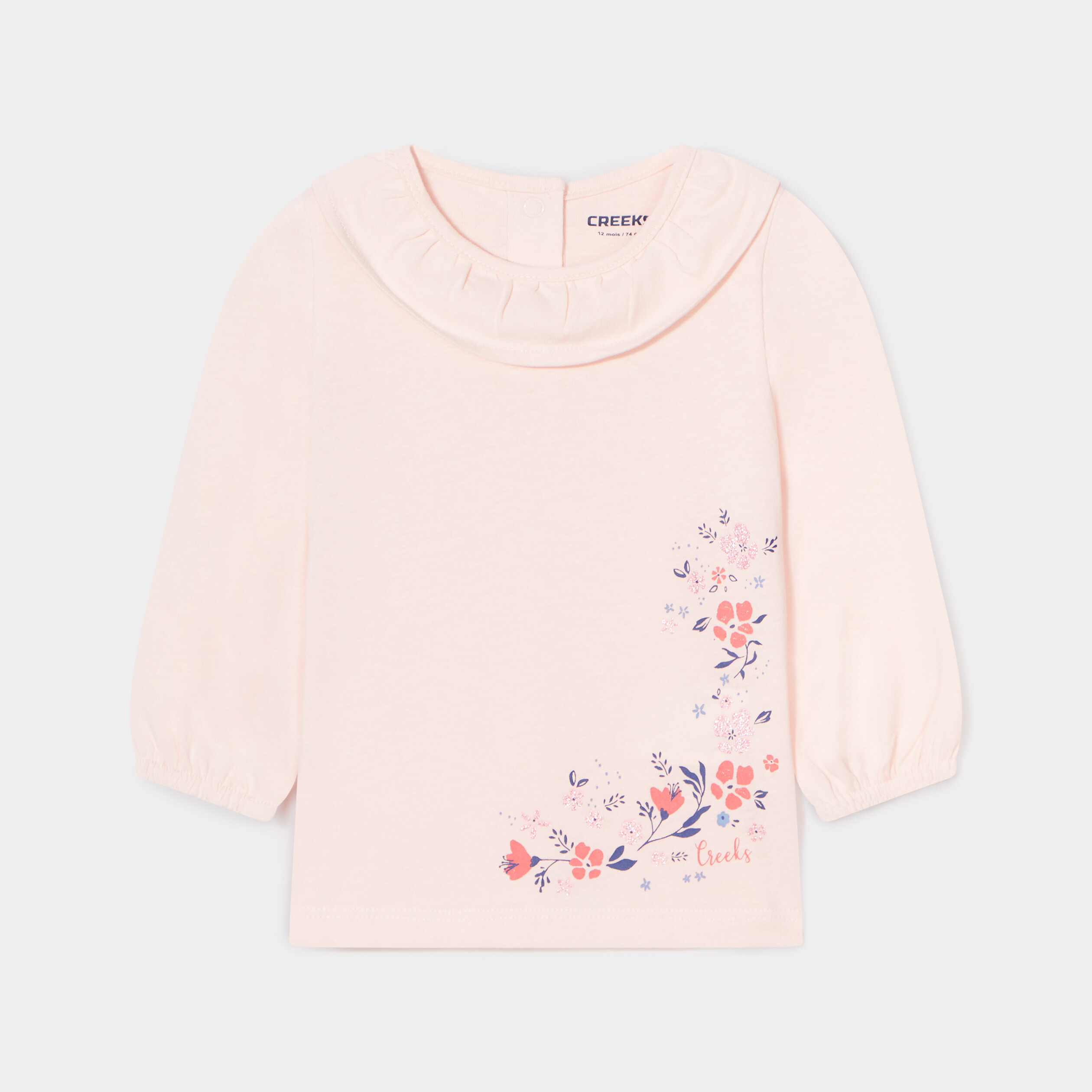 T-shirt droit col à volants coton Creeks rose clair bébé fille | La Halle