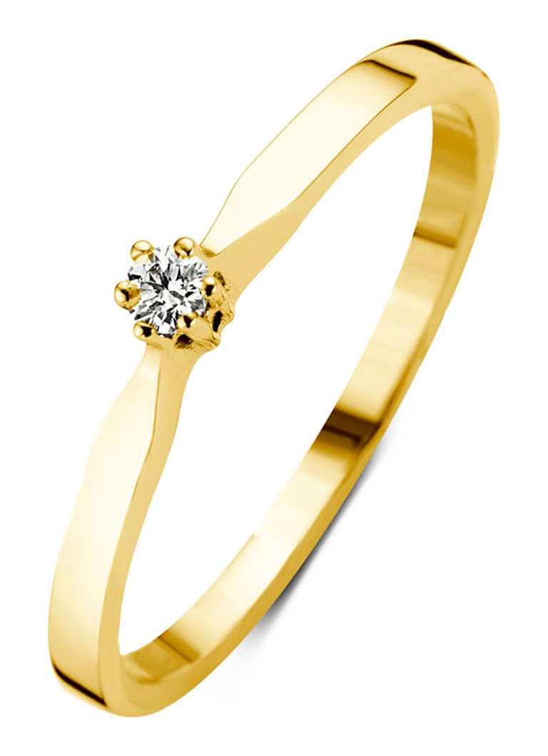 Diamond Point - Keltakultainen solitaire-sormus, 0,02 karaatin timantti, laboratoriossa kasvatettu timantti