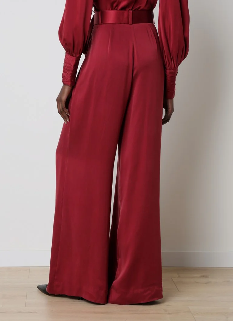 Pantaloni palazzo in seta a vita alta e gamba larga Zimmermann con cintura