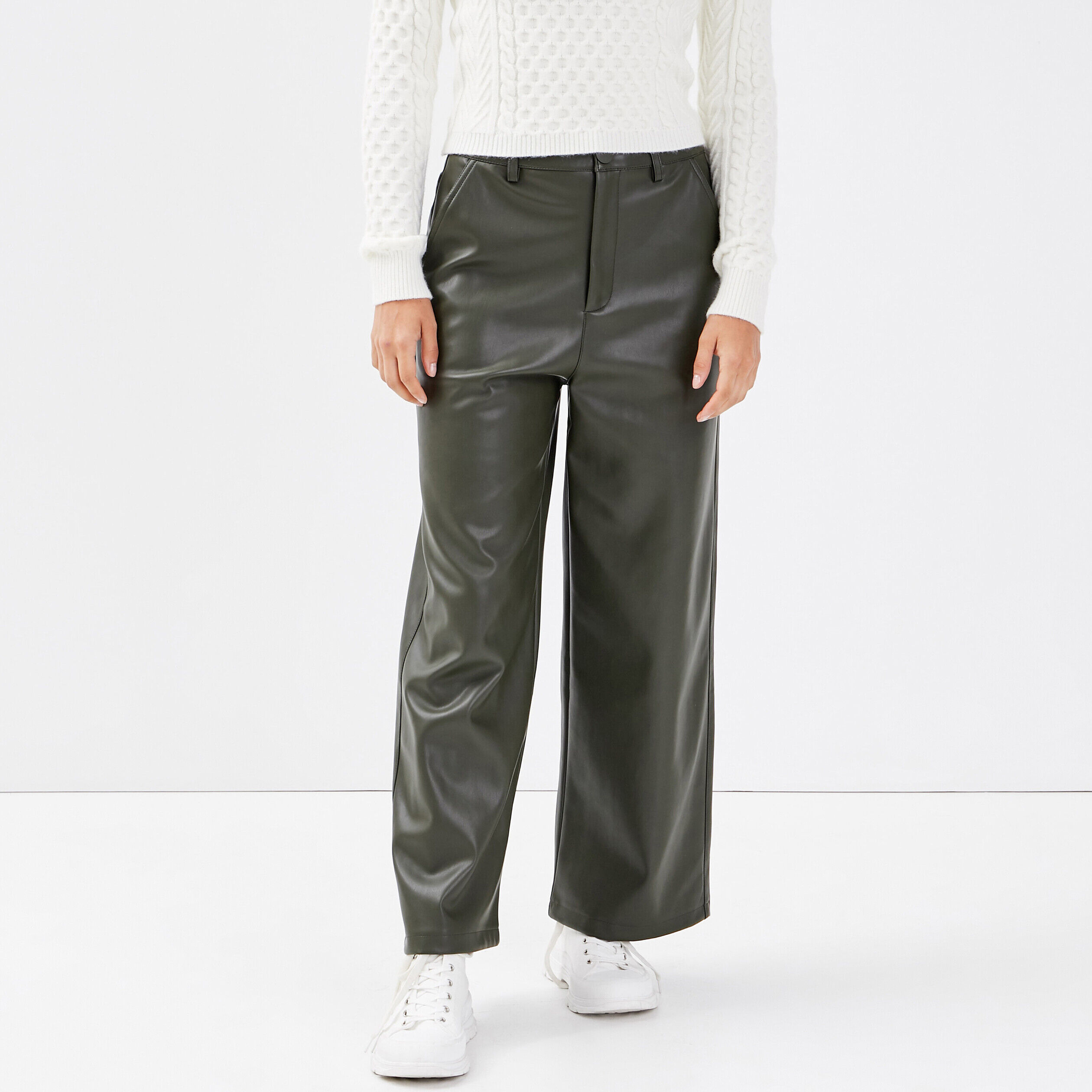 Pantalon bootcut taille haute vert kaki femme | Cache Cache