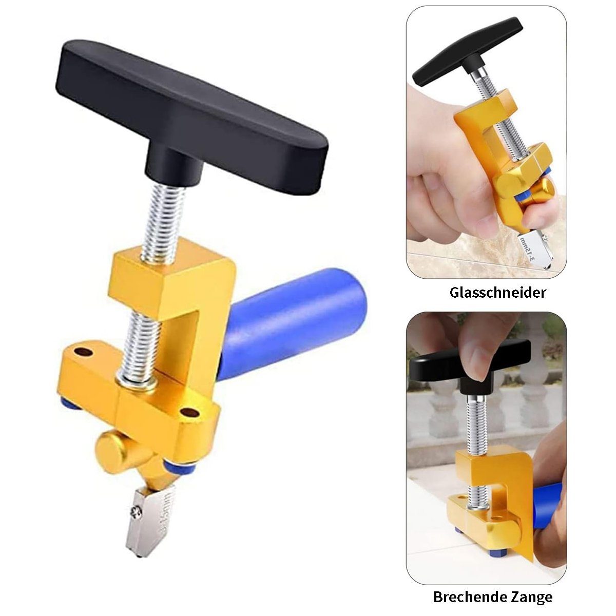 flowgoer Fliesenschneider 2-in-1 professioneller Glas- und Fliesenschneider, 1-tlg., Mit 2 Hartmetall-Schneidköpfen (3-15 mm) und 4 Kontaktfüßen