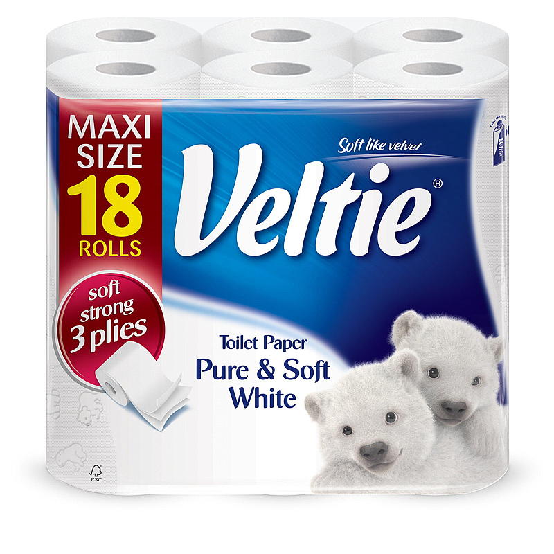 Veltie Toalettpapir 18-pk hvit Veltie