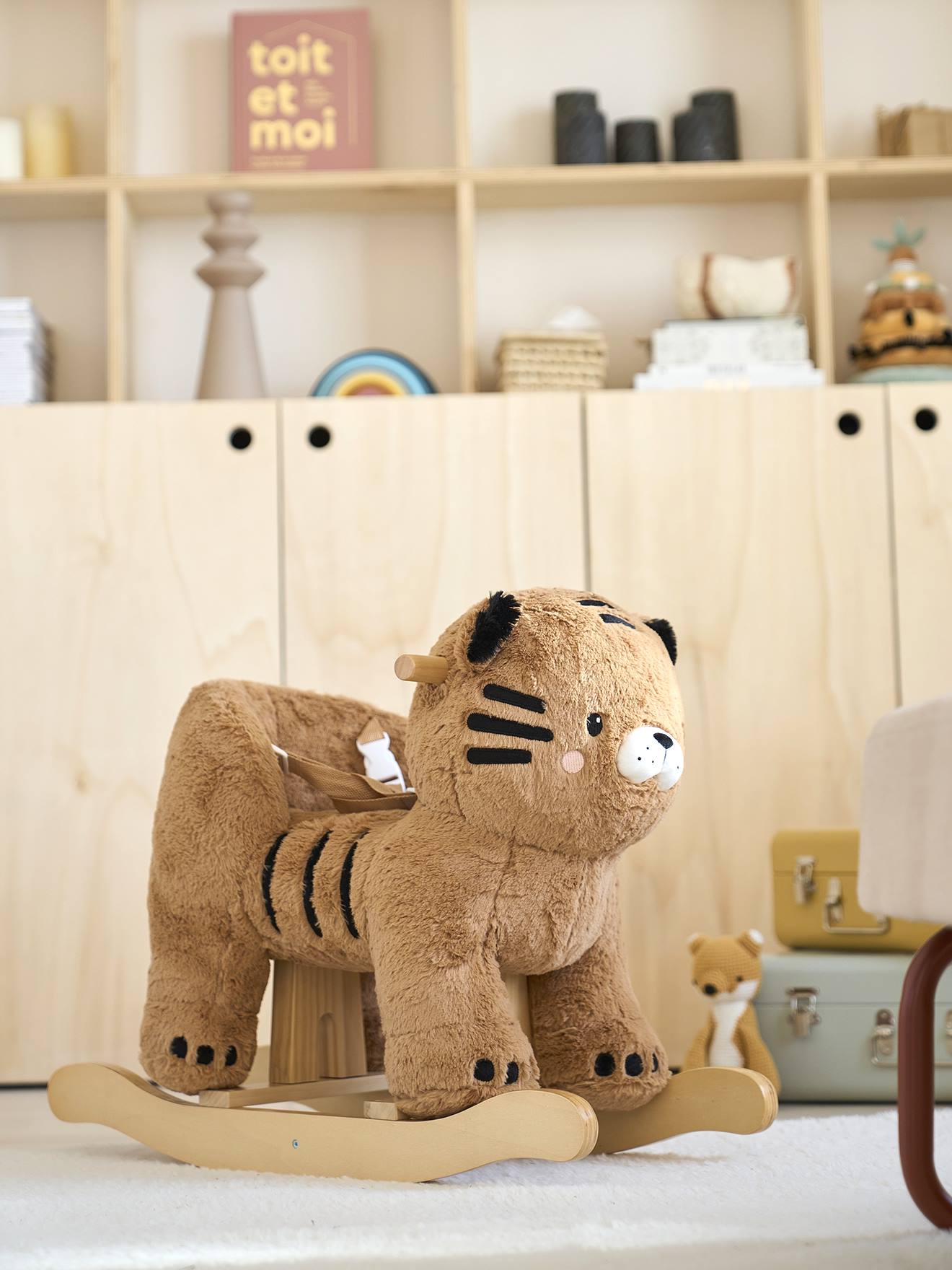 Tigre à bascule bébé en bois FSC® jaune