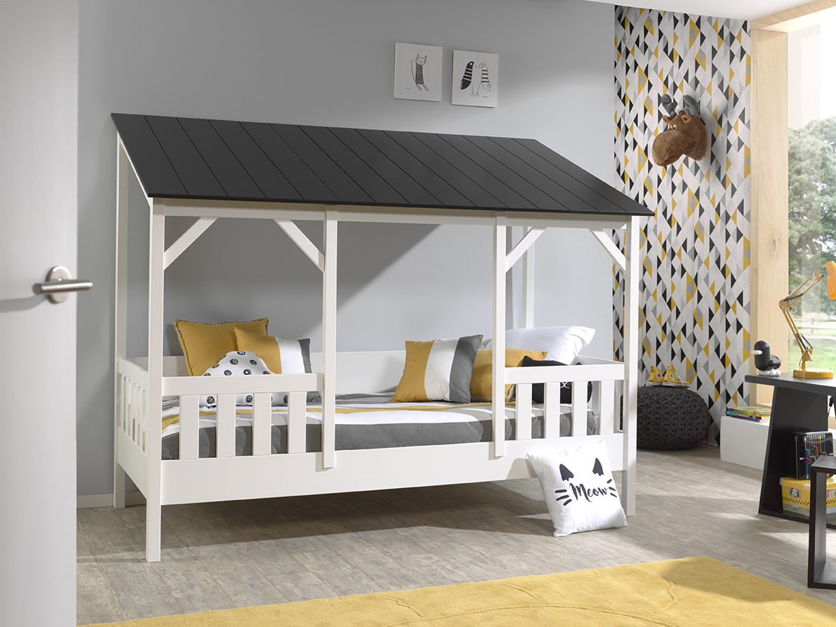 VIPACK Hausbett mit 90 x 200 cm Liegefläche, Dach in Schwarz