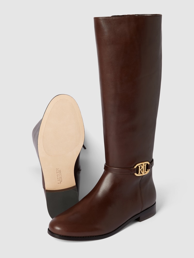 Stiefel mit Label-Details Modell 'BRIDGETTE' in dunkelbraun