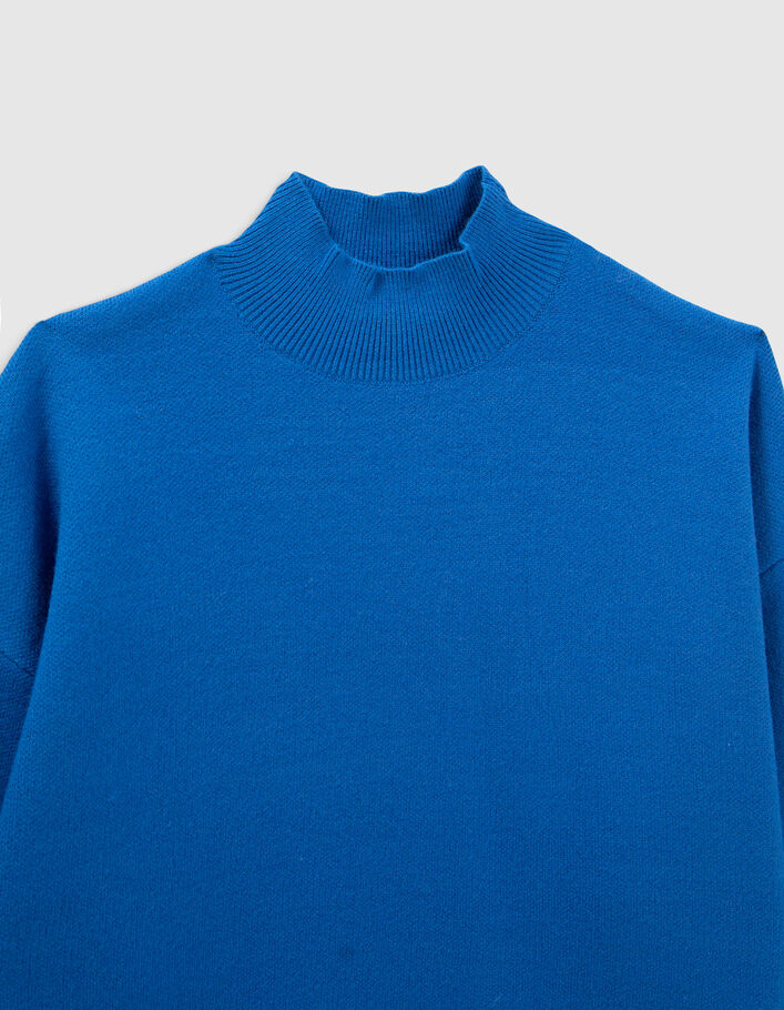Robe bleue fendue tricot à col montant fille