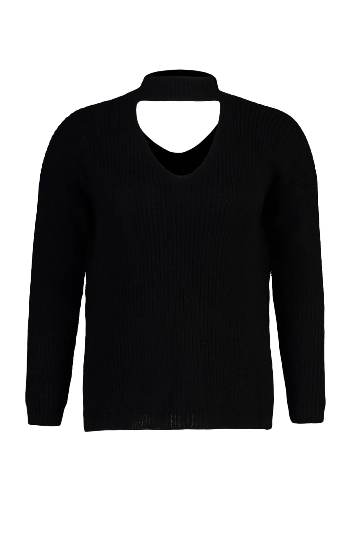 Trendyol Curve  Schwarzer, detaillierter Strickpullover mit Kragen TBBAW23AN00020