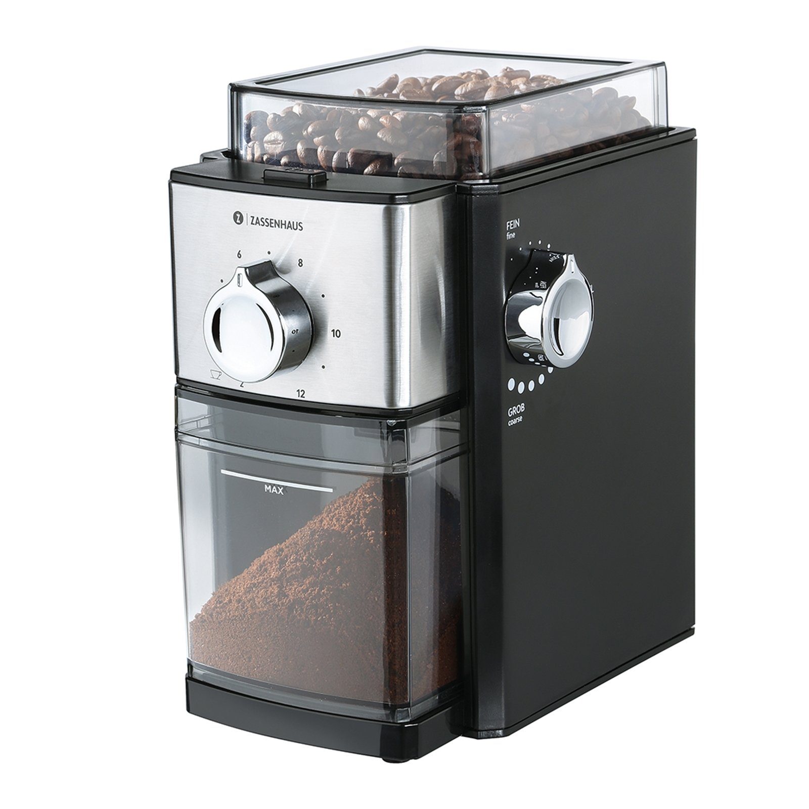 ZASSENHAUS Kaffeemühle Elektrische Kaffeemühle KINGSTON STEEL, Scheinmahlwerk aus gehärtetem Stahl