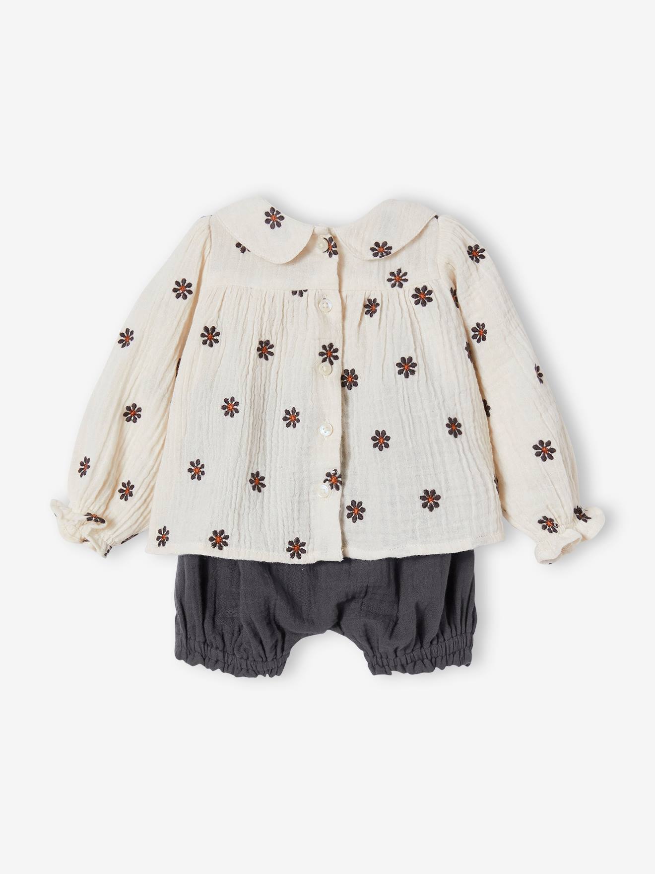 Ensemble 2 pièces bébé blouse et bloomer écru