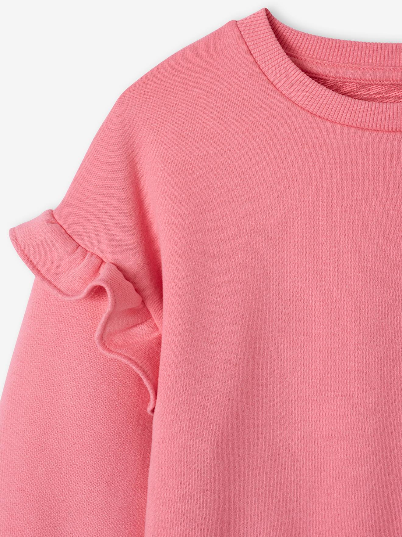 Vertbaudet Mädchen Sweatshirt mit Volant-Saum personalisierbar - bonbon rosa