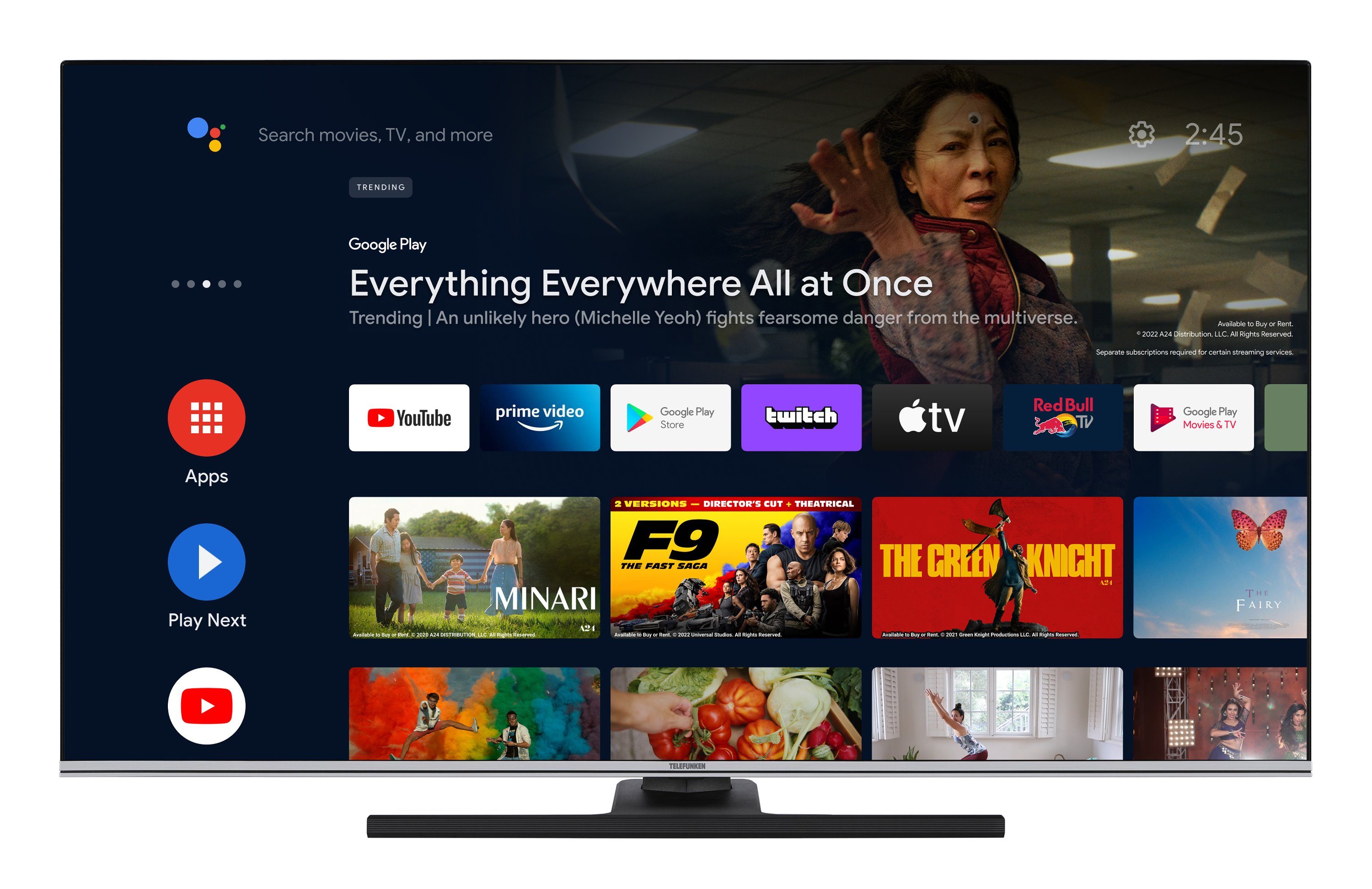 Telefunken QU55AN900M QLED-Fernseher (139 cm/55 Zoll, 4K Ultra HD, Android TV, Smart TV, HDR Dolby Vision, Triple-Tuner, Bluetooth, Dolby Atmos)