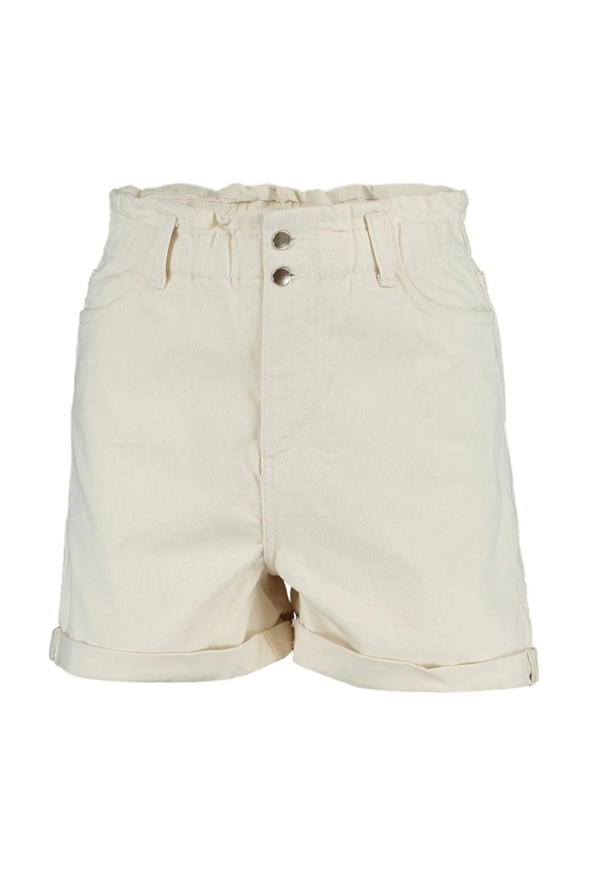 Trendyol Collection  Ecrufarbene Jeansshorts mit elastischer Taille TWOSS20SR0186