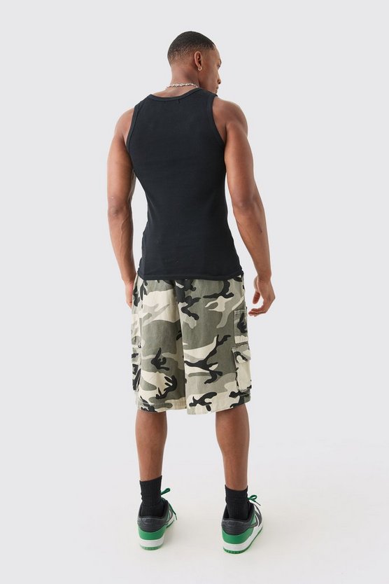 Geripptes Muscle-Fit Tanktop mit Logo