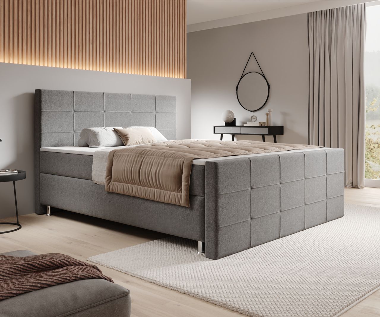 IHG IHG Boxspringbett Florenz 180x200cm Webstoff Grau