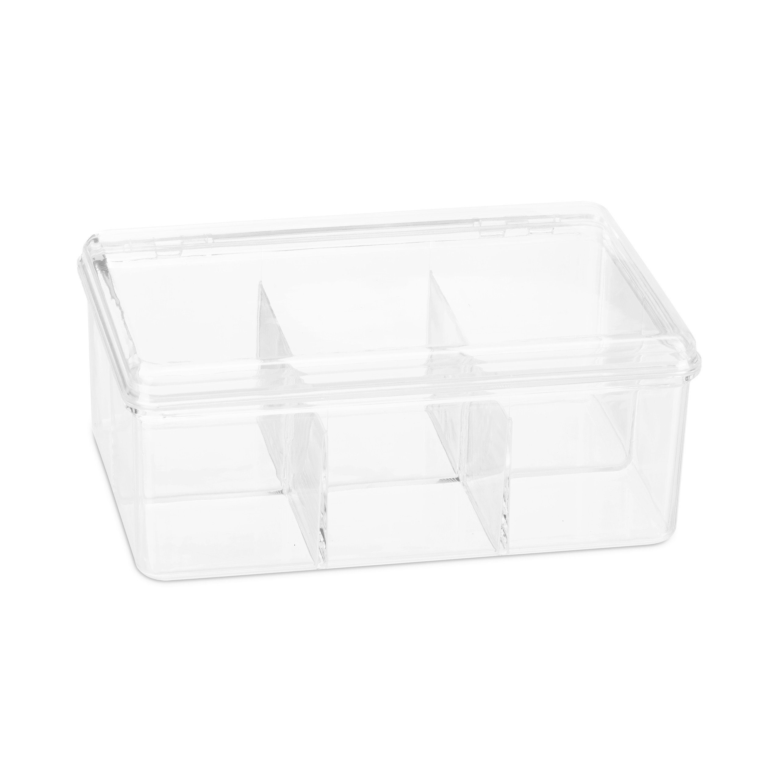 relaxdays Teebox 2 x Teebox transparent mit 6 Fächern, Kunststoff