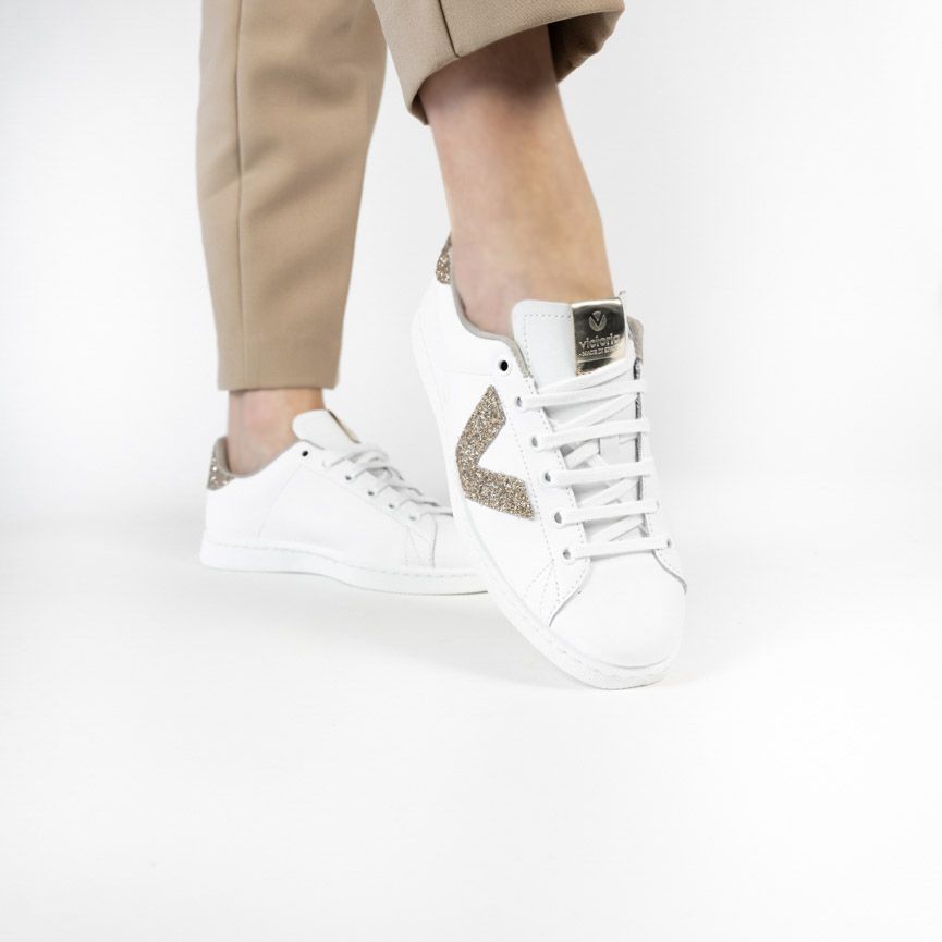 Victoria  1125188 TENIS PIEL VIRUTAS GLITTER - Blanc Marron Platine
