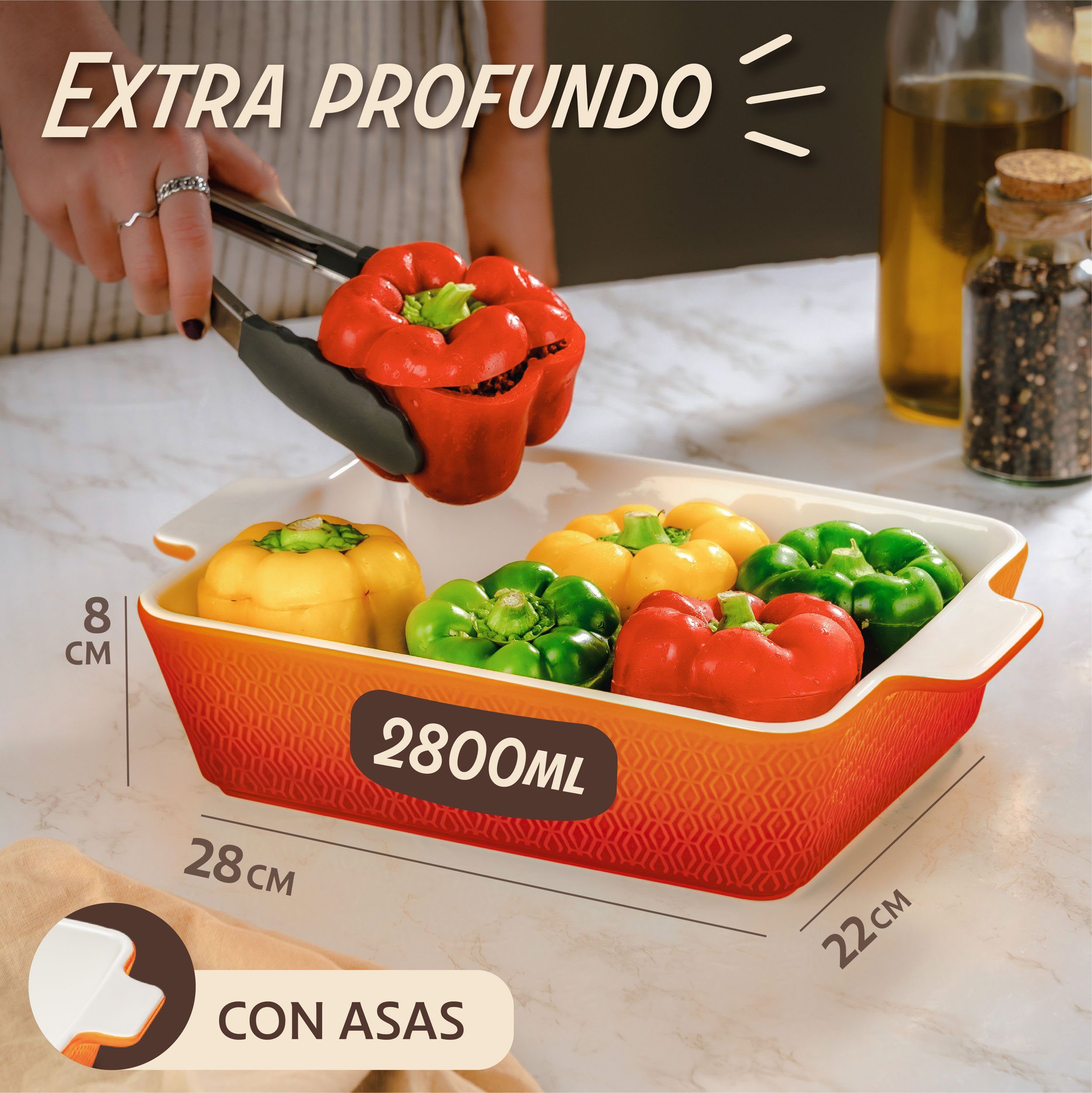 Praknu Auflaufform Groß Ofenfest Ofenform 28 cm - Hoher Rand Mit Antihaftbeschichtung, Porzellan - Keramik, (1-St), Für 4 Personen Lasagne, Tiramisu & Auflauf - Hoher Rand - Rechteckig