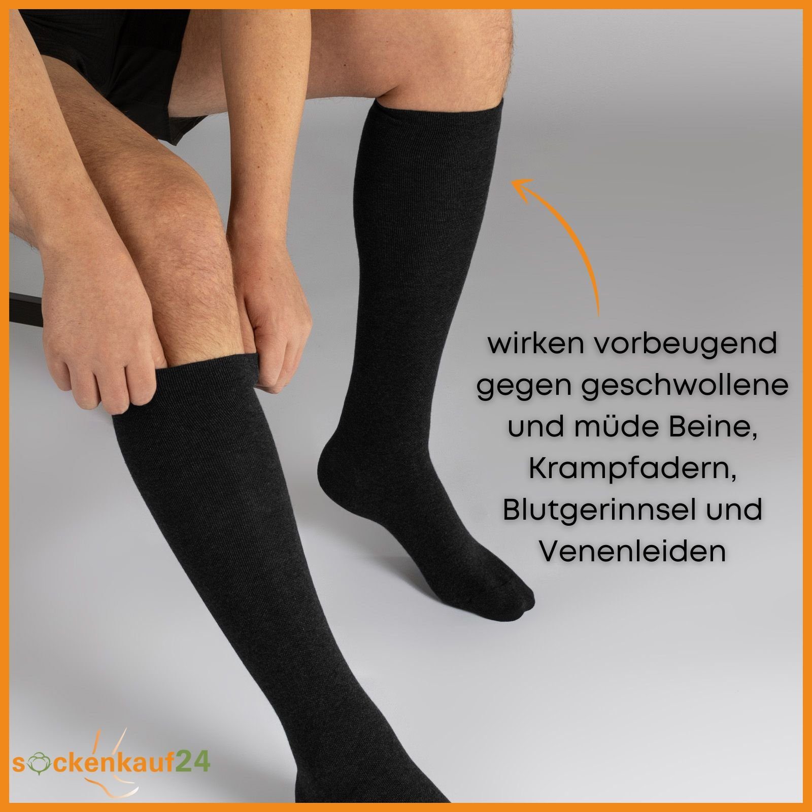 sockenkauf24 Stützkniestrümpfe 2 oder 4 Paar Damen & Herren Strümpfe Reisestrümpfe (Schwarz, 2-Paar, 39-42) Kompressionsstrümpfe - 41900 WP