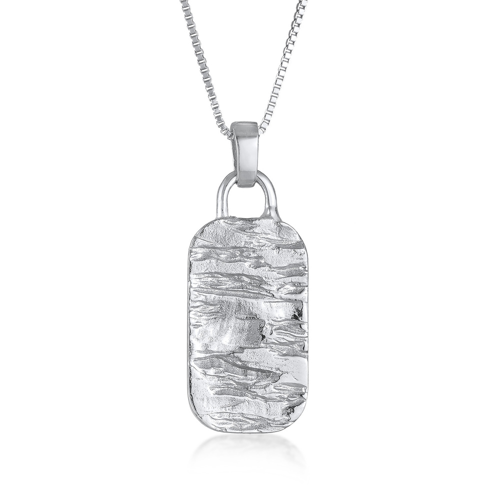 KUZZOI KUZZOI Collier Hommes Pendentif Plaque Martelé Military en argent sterling 925 collier