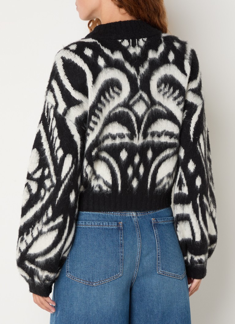 Pulover Farm Rio dintr-un tricot gros din amestec de lână cu model tricotat