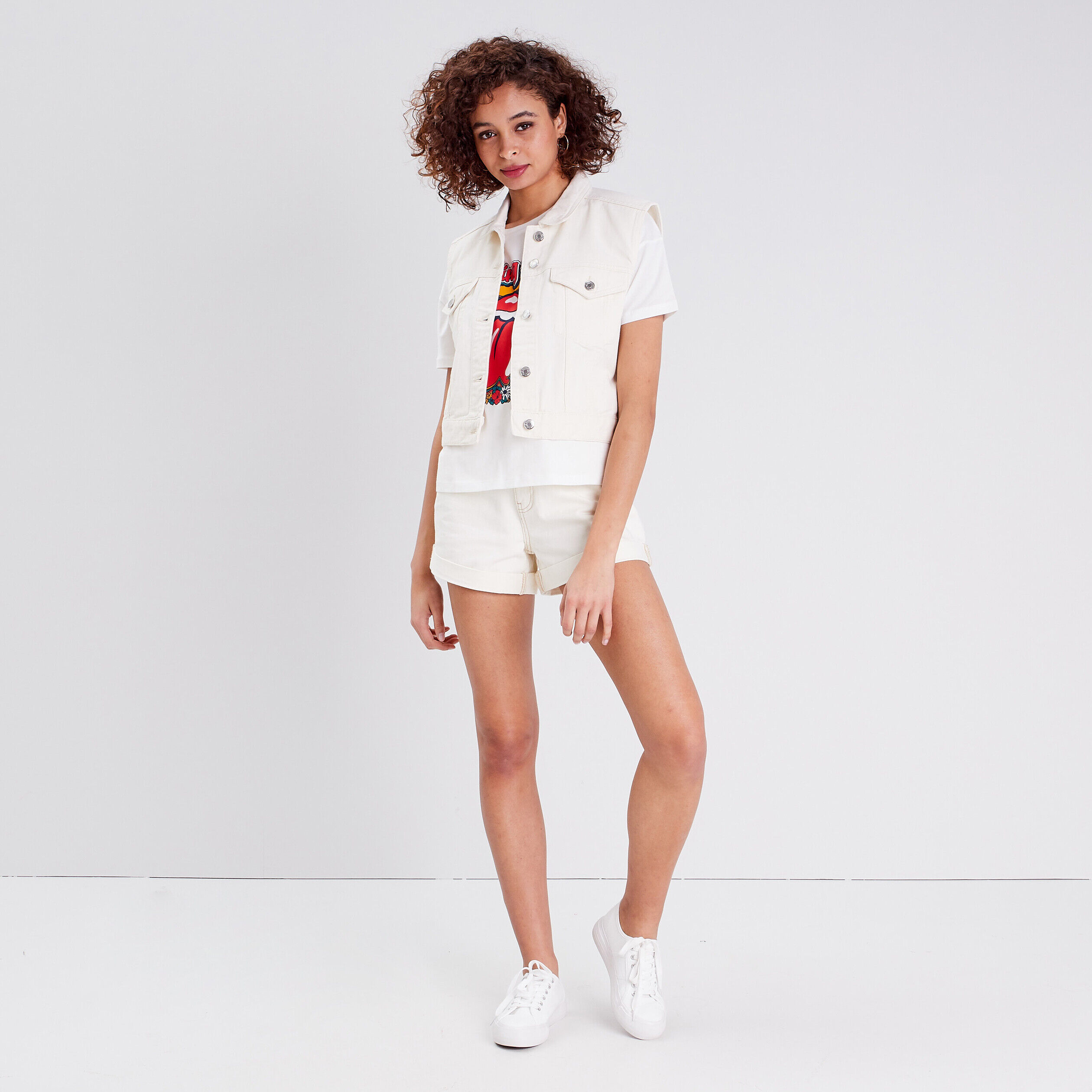 Veste droite en jean ecru femme | Cache Cache