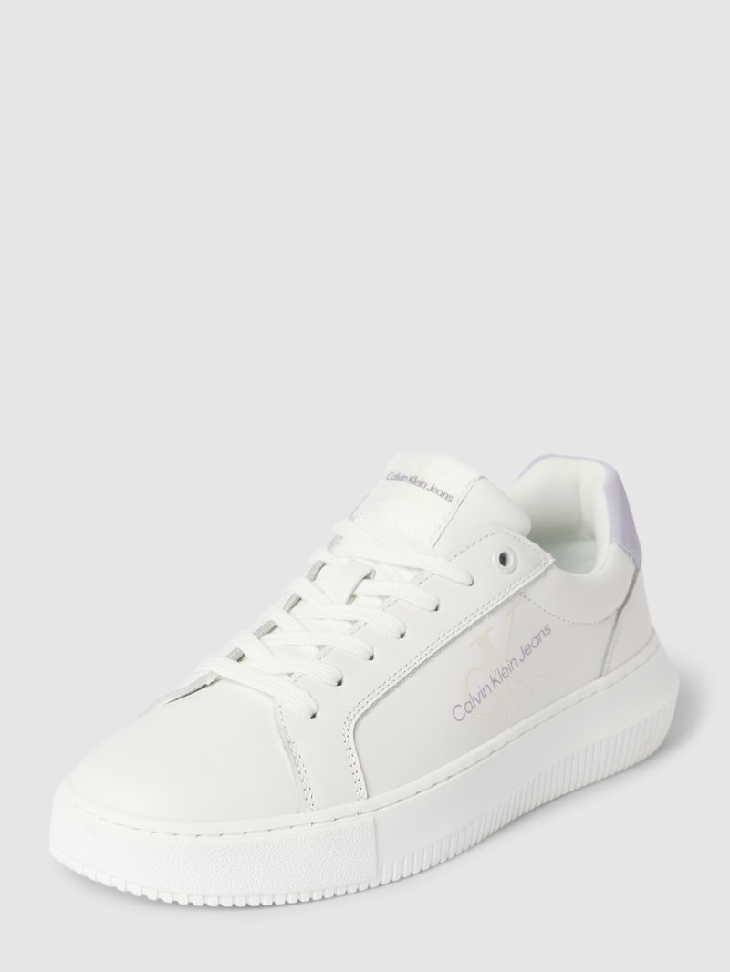 Sneaker aus reinem Leder mit Plateausohle und Label-Details in weiss