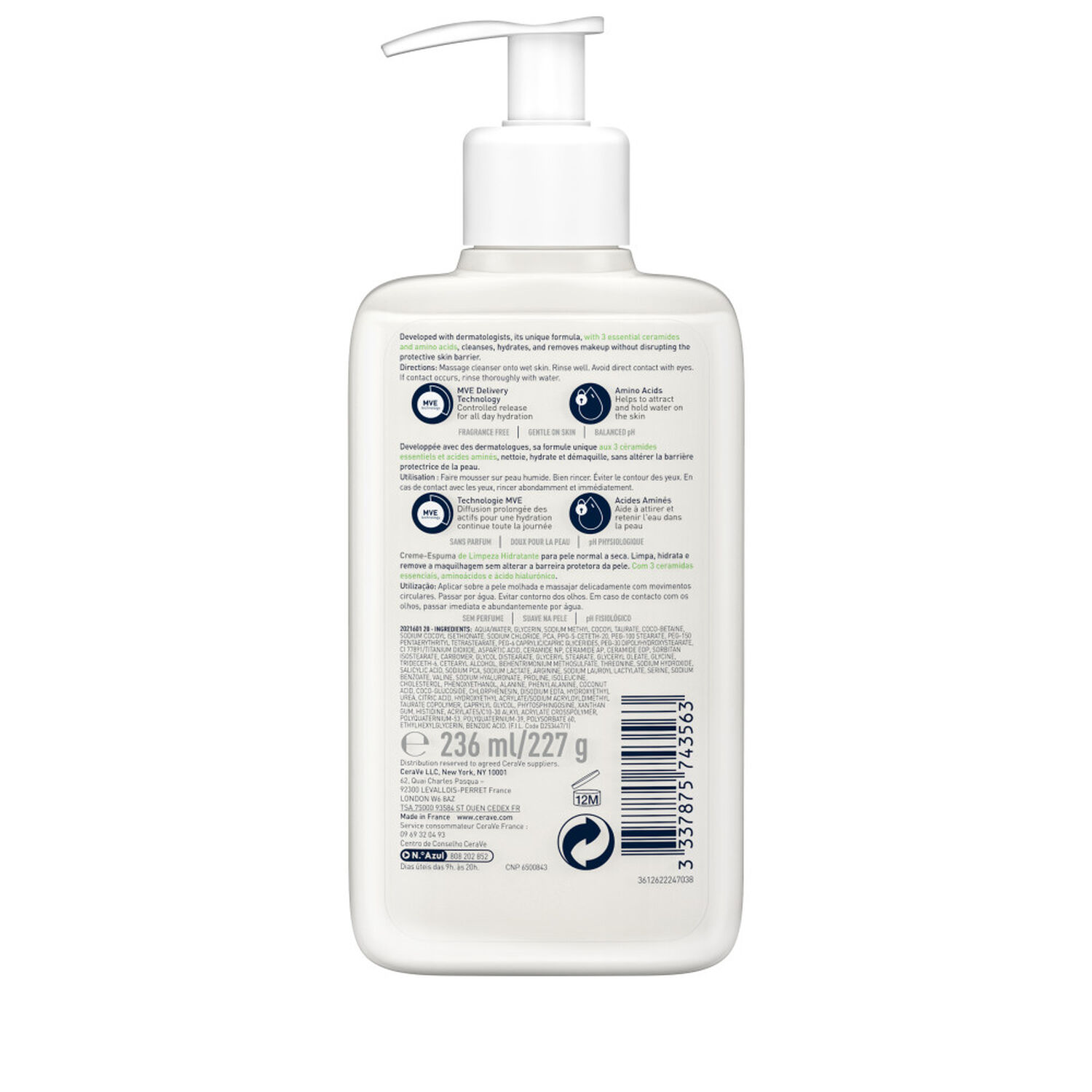 Cerave Crème Moussante Nettoyante, Hydratante 236 ml