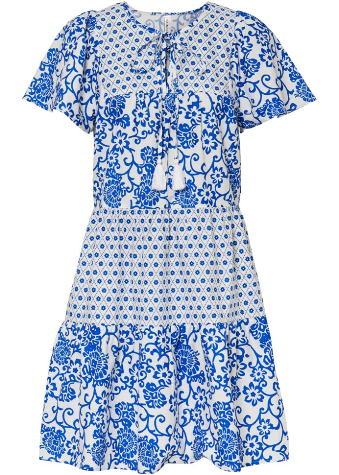 Kleid mit Volant in festem Material