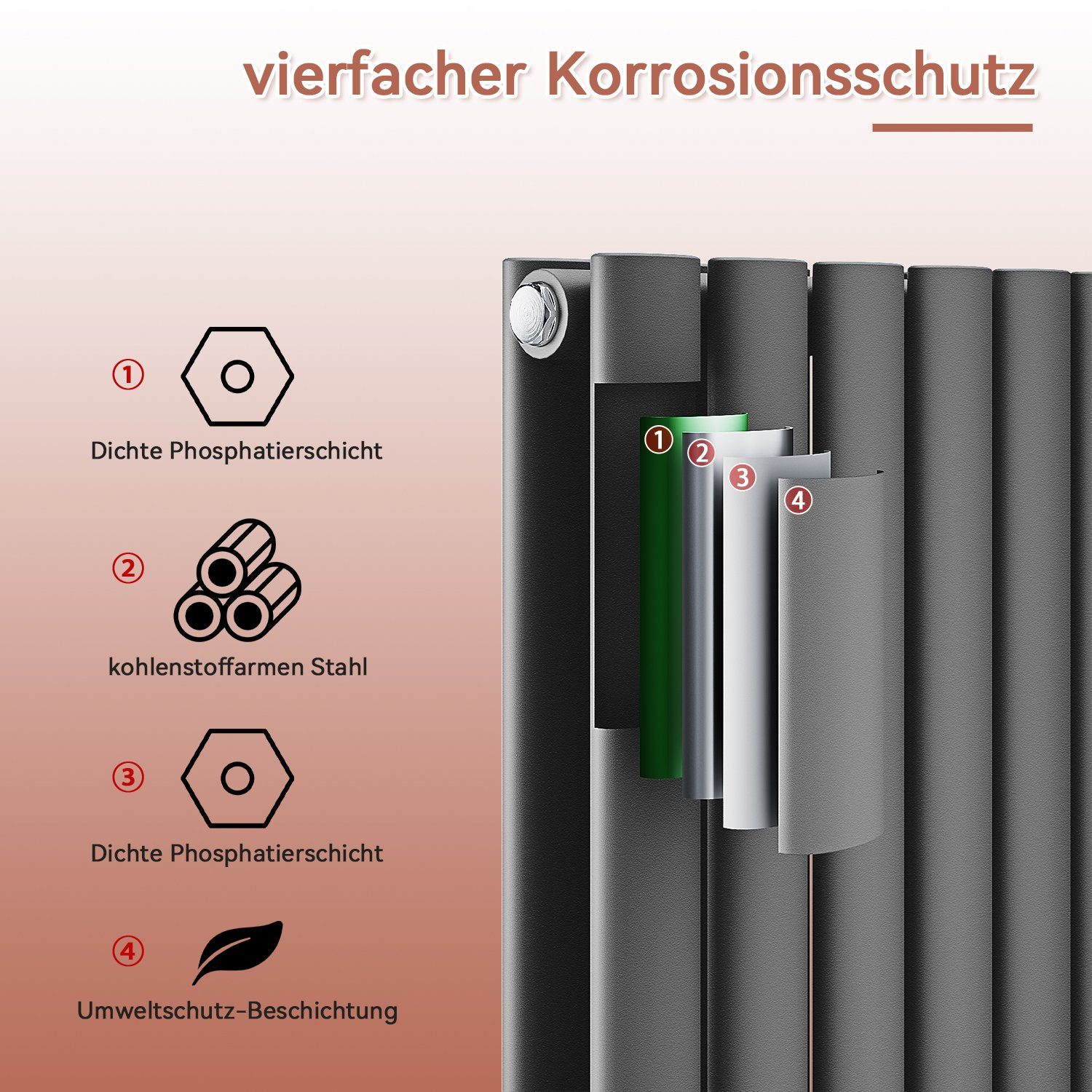 ELEGANT Badheizkörper Heizkörper Design Röhrenheizkörper modern mit/ohne Multiblock, Anthrazit