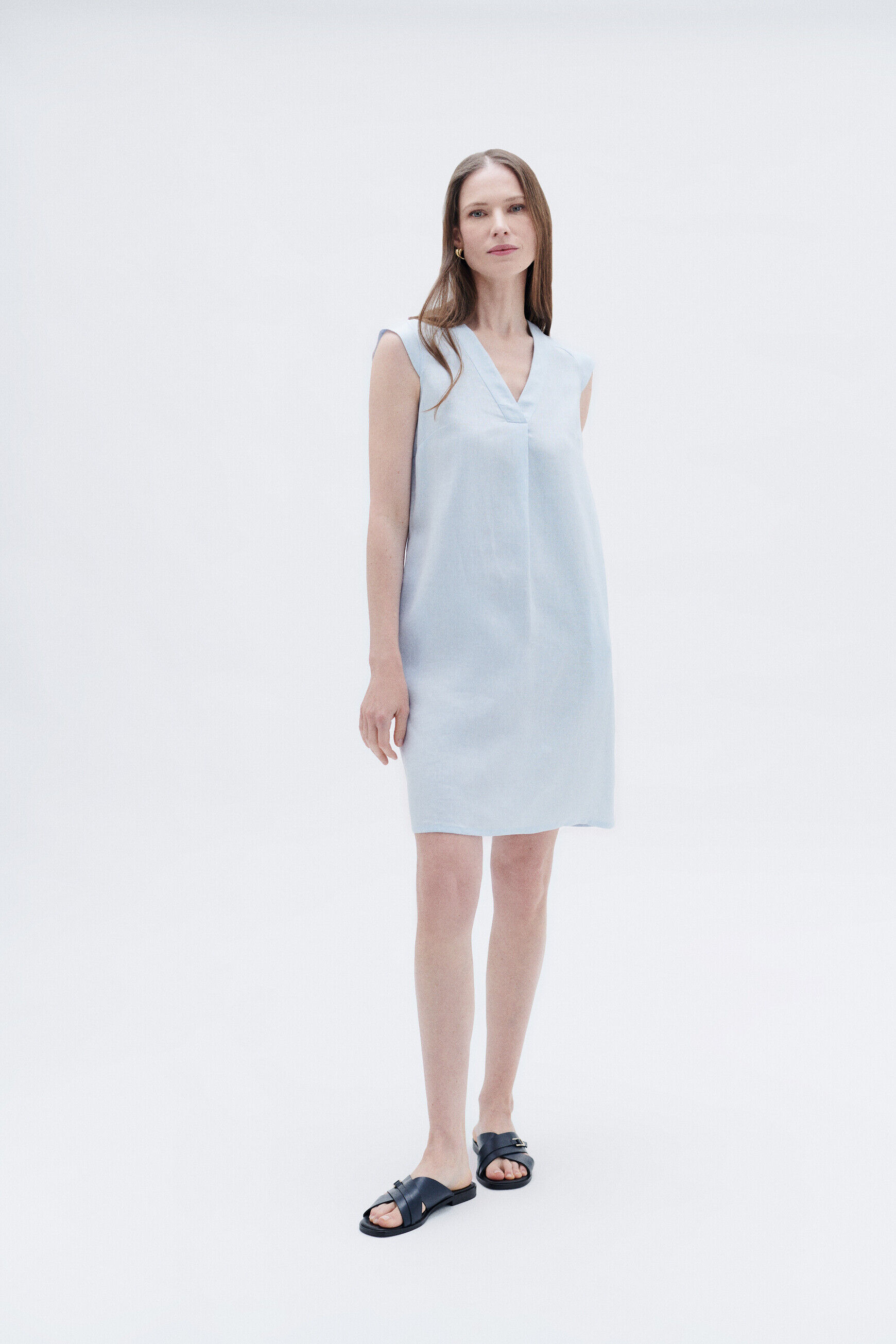 robe pamela 100% lin bleu ciel femme
