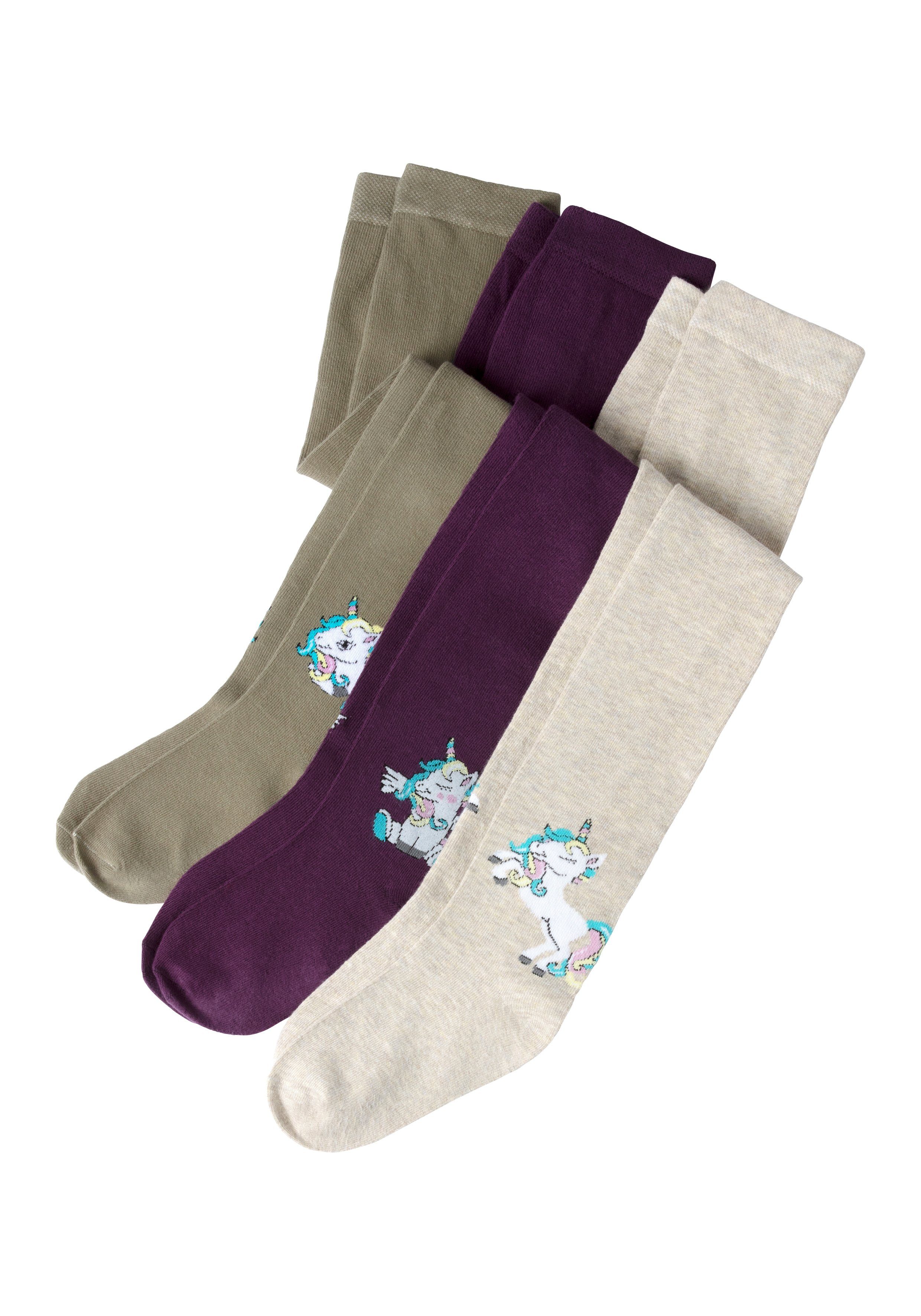 H.I.S Strickstrumpfhose (Packung 3 St) mit Einhorn Motiven