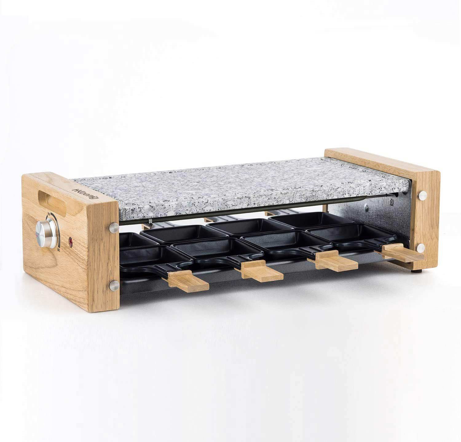 H.Koenig Raclette WOD8 Raclette-Grill für 8 Personen in Holz-Optik, 1200 W