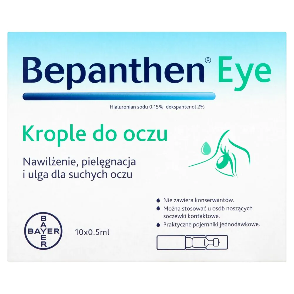 Bepanthen Eye, Fugtighedscreme, pleje og lindring af tørre øjne, Øjendråber, Enkeltdosisbeholdere