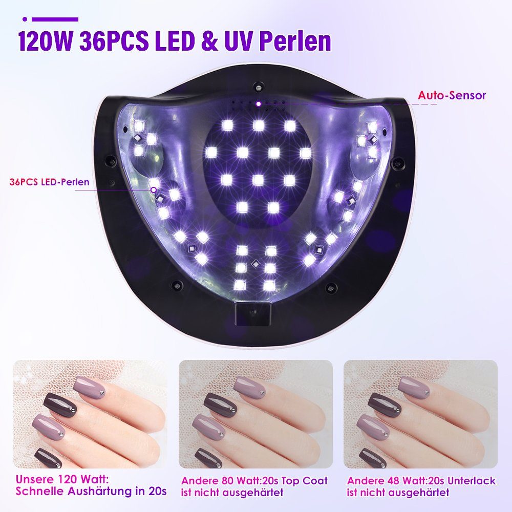 LETGOSPT Lichthärtungsgerät UV Nagellampe 120W, mit 4 Timern, LCD-Display, Abnehmbarer Basis, und Ein Paar Maniküre-Handschuhen