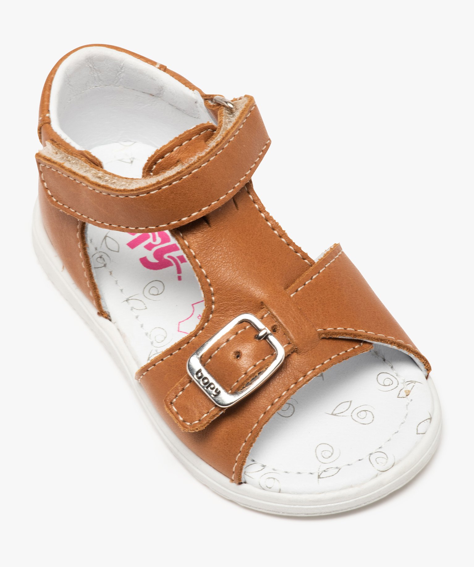 Sandales bébé en cuir uni ajustables - Bopy camel | GEMO