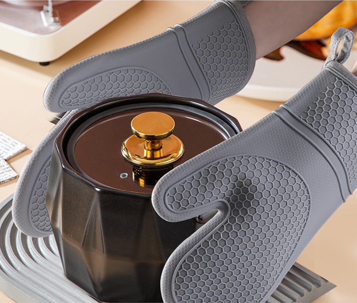 SCOKIT Topfhandschuhe 2er Set Premium Ofenhandschuhe hitzebeständig, (Backhandschuhe mit Anti-Rutsch Silikonbeschichtung), extra langem Unterarmschutz & bequemer Passform Topflappen Handschuh