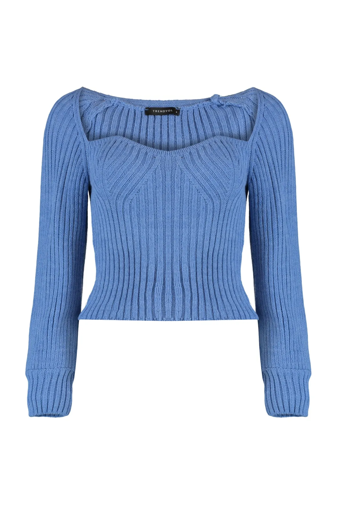Trendyol Collection  Blauer kurzer Strickpullover mit Herzkragen TWOAW22KZ1760
