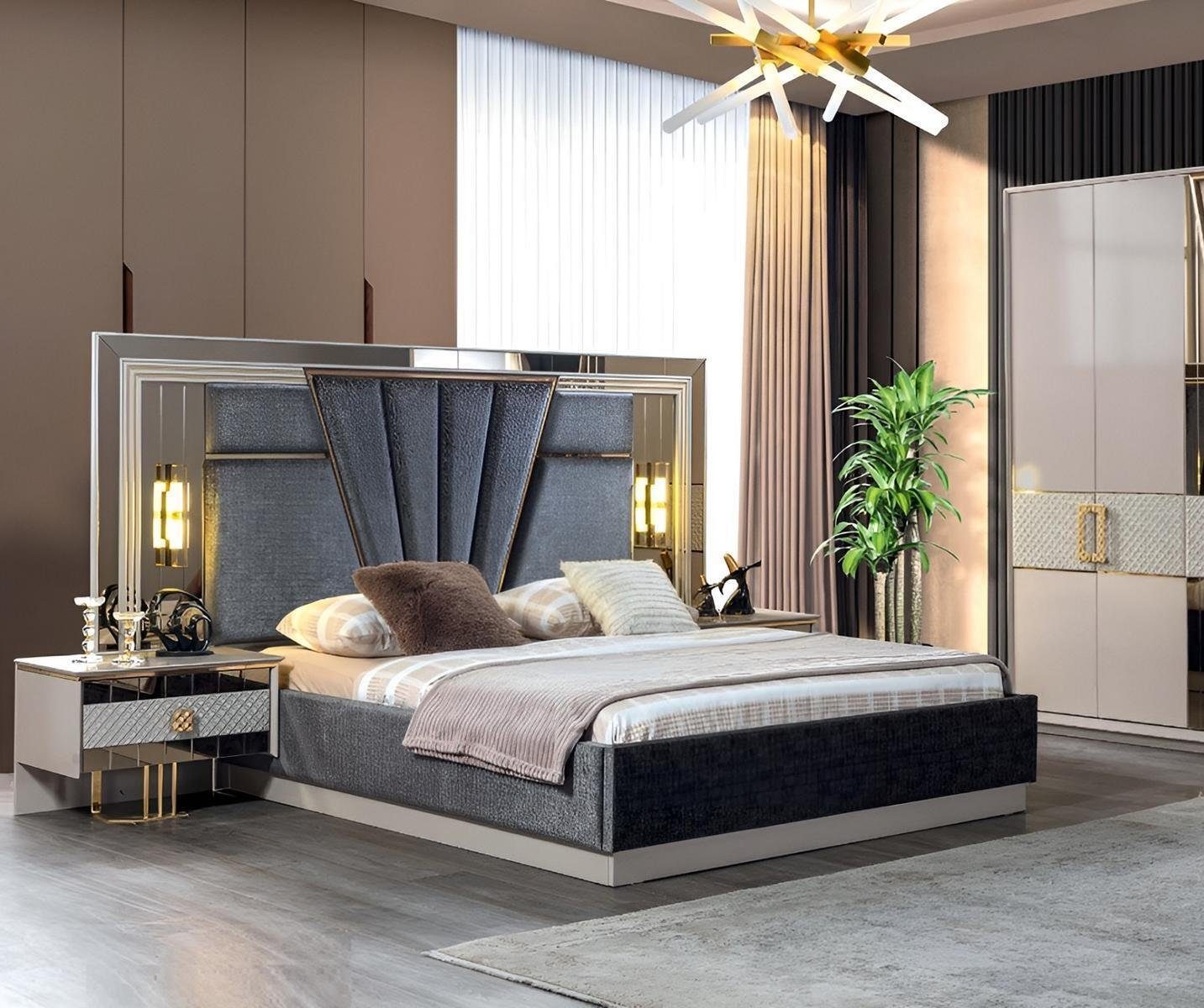 JVmoebel Schlafzimmer-Set Schlafzimmer Set Bett mit 2x Nachttische Komplett luxus Einrichtung, (3-St., Bett/2x Nachttische), Made in Europa