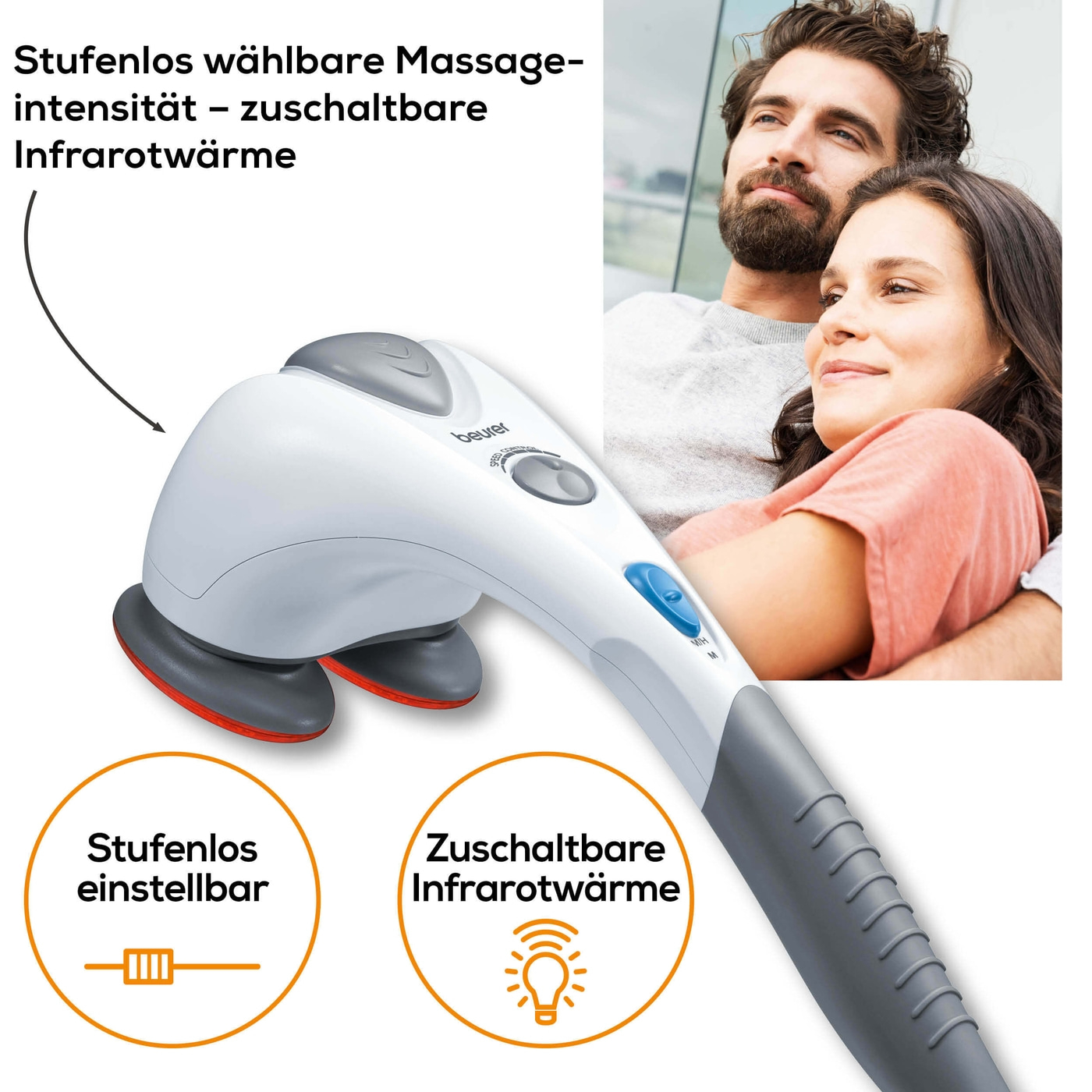 Beurer Infrarot-Massagegerät MG 80-Massagegrät mit Doppelkopf-Massage, Infrarotwärme & 2 Aufsätzen