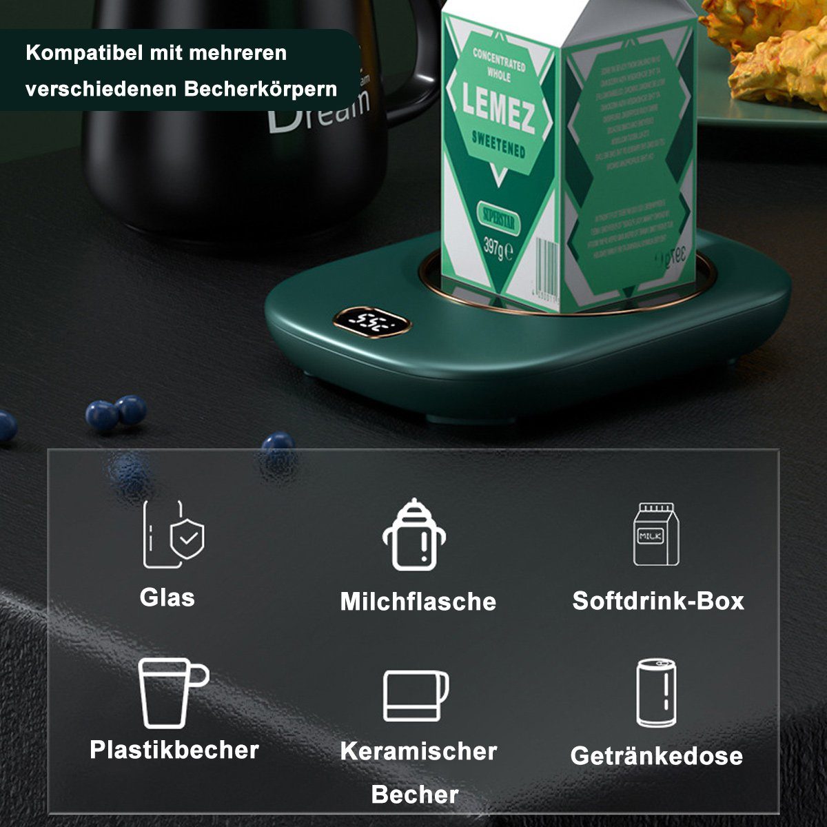 ZmdecQna Tassenwärmer Kaffeetassenwärmer,Tisch-Tassenwärmer,mit 3 Temperatureinstellungen