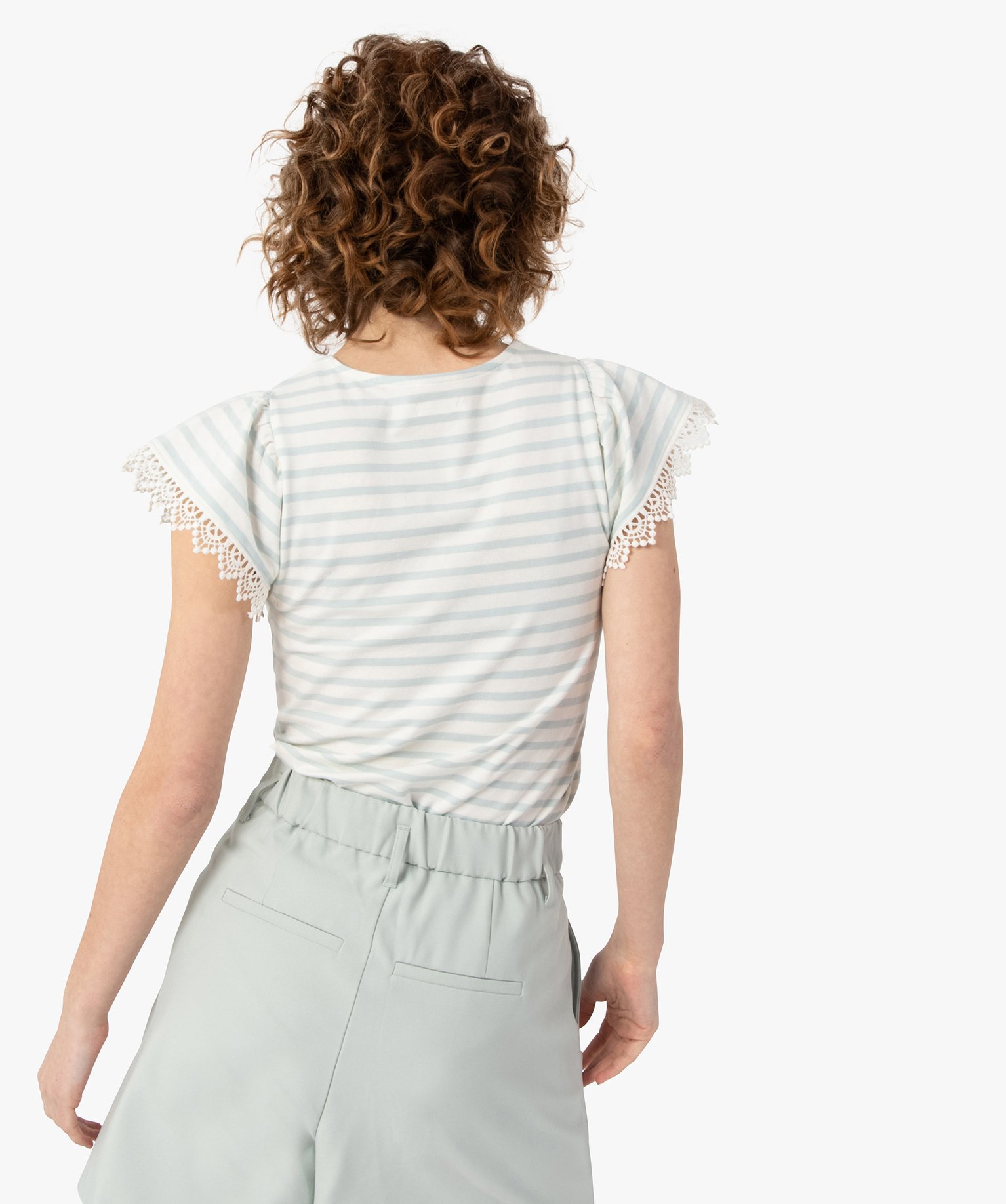 Tee-shirt femme rayé à larges manches finitions brodées raye | GEMO
