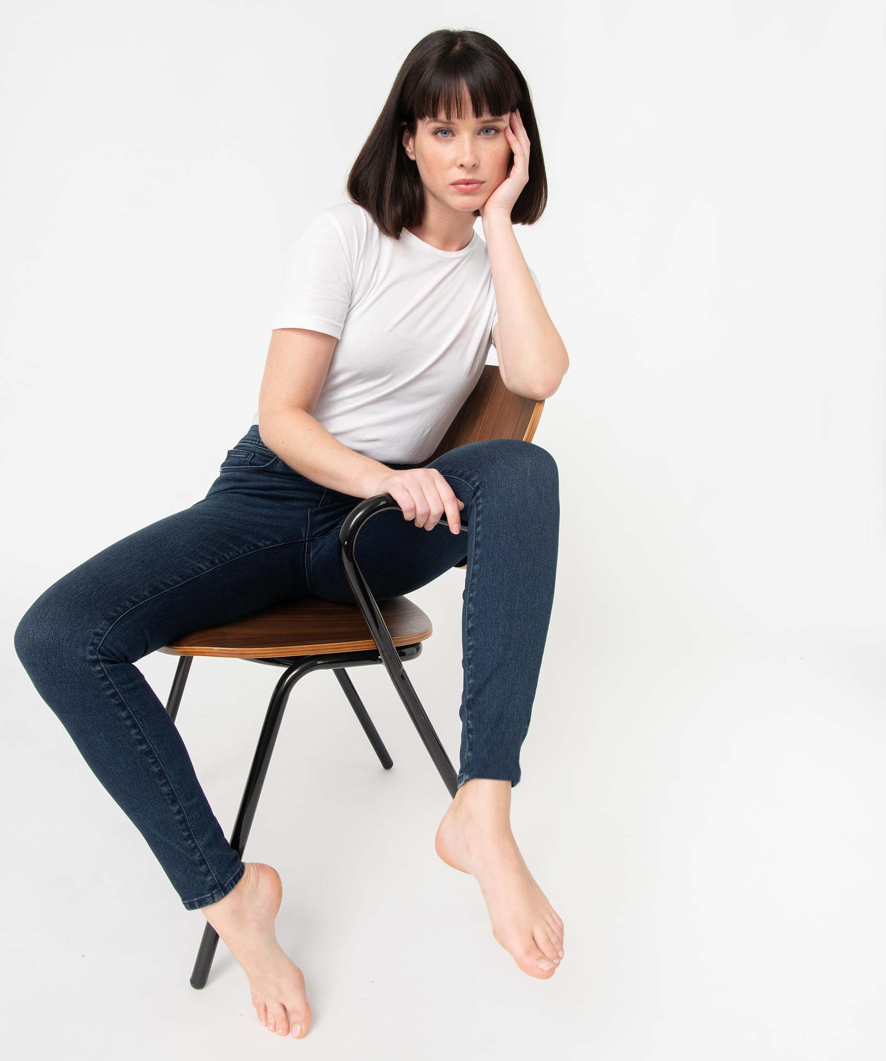 Jean femme coupe skinny taille haute blue black | GEMO